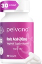 Pelvana Boric Acid Suppositories for Women 30 Count - For Vaginal Odor & Freshness, Feminine Hijyen & Wellness - ABD'de Gerçekleştirilmiş ve Şişelenmiş - Feminine Health Odor Çözüm