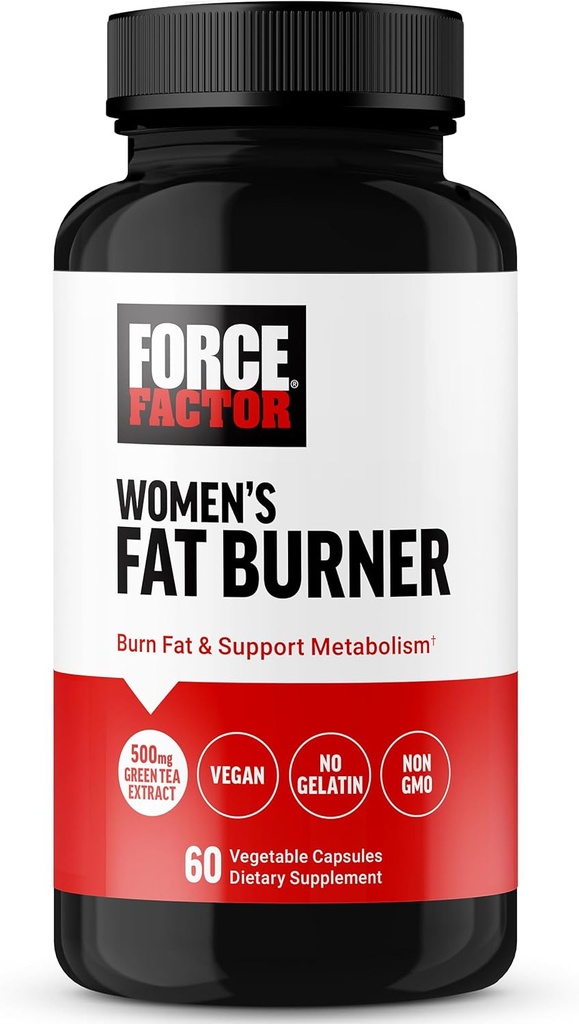 FORCE FACTOR Women's Fat Burner, Metabolism Branson ve Kilo-Loss Supplement Support, Green Tea Fat Burner Kilo-Los Pills Enerji, Diyet ve Egzersiz, Vegan, Non-GMO, 60 Capsules