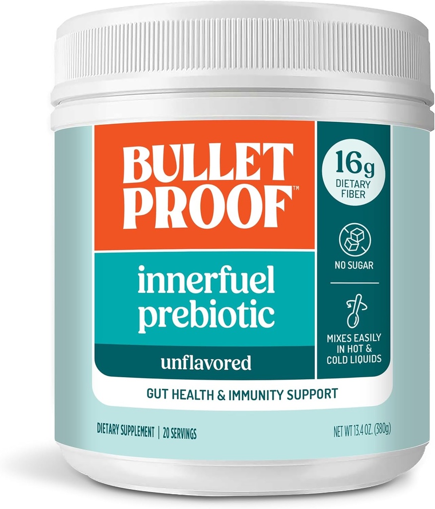 Bulletproof Unflavored Innerfuel Prebiotic Fiber Powder, 13.4 Ounces, Supplement for Gut Health, Digestive Health and Immune Support, Plant Sourced Prebiotics, 0g Sugar, Packaging May Vary