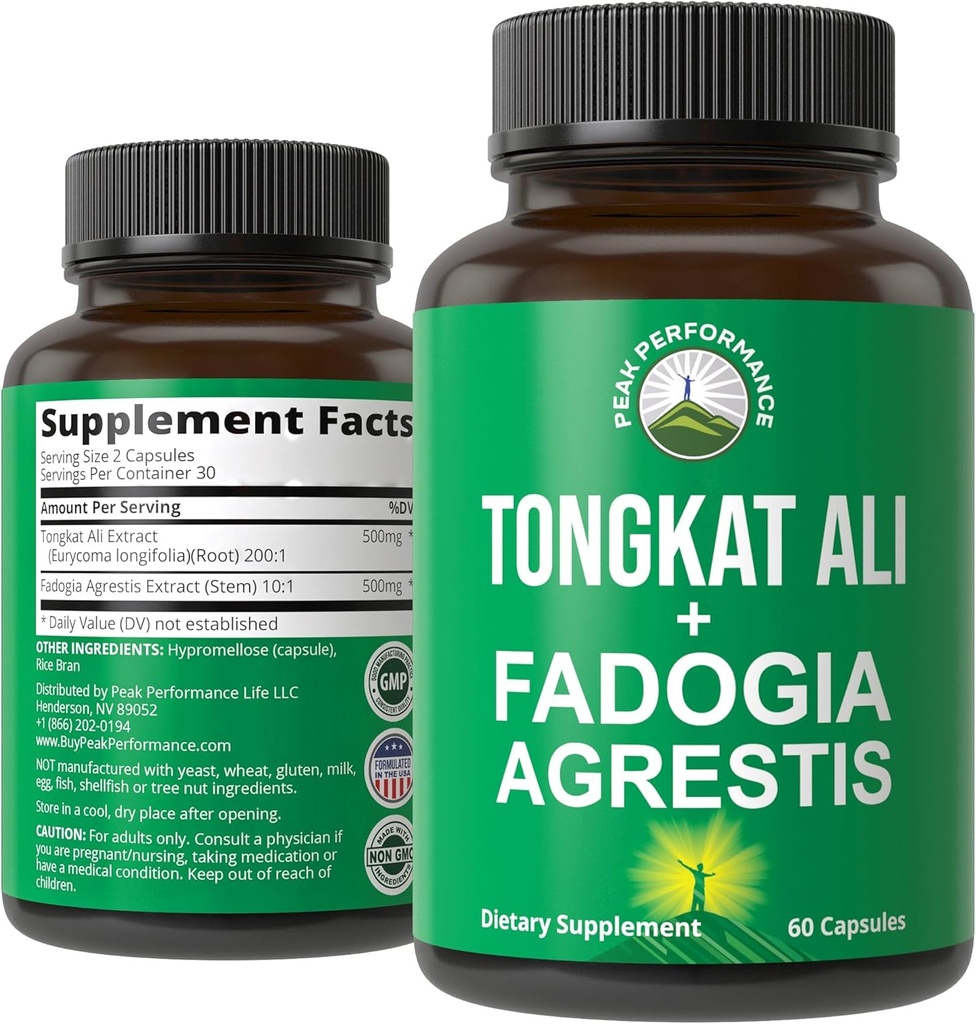 Tongkat Ali + Fadogia Agrestis 2in-1 T Supplement for Men. Ultra High Strength Tongkat-Ali Longjack Extract + Fadogia Agrestis Extract. Vegan Capsules. Doğal Enerjiyi Destekleyin. USA Tested Pills