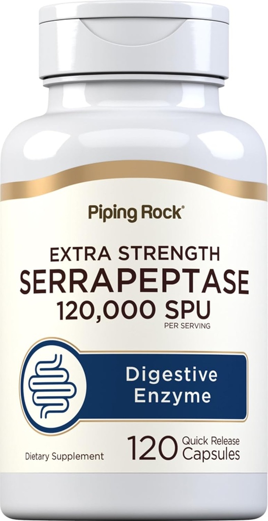 Piping Rock Serrapeptase 120000 SPU | 120 Capsules | Digestive Enzyme | Ekstra Kuvvet Supplement | Non-GMO, Gluten Free