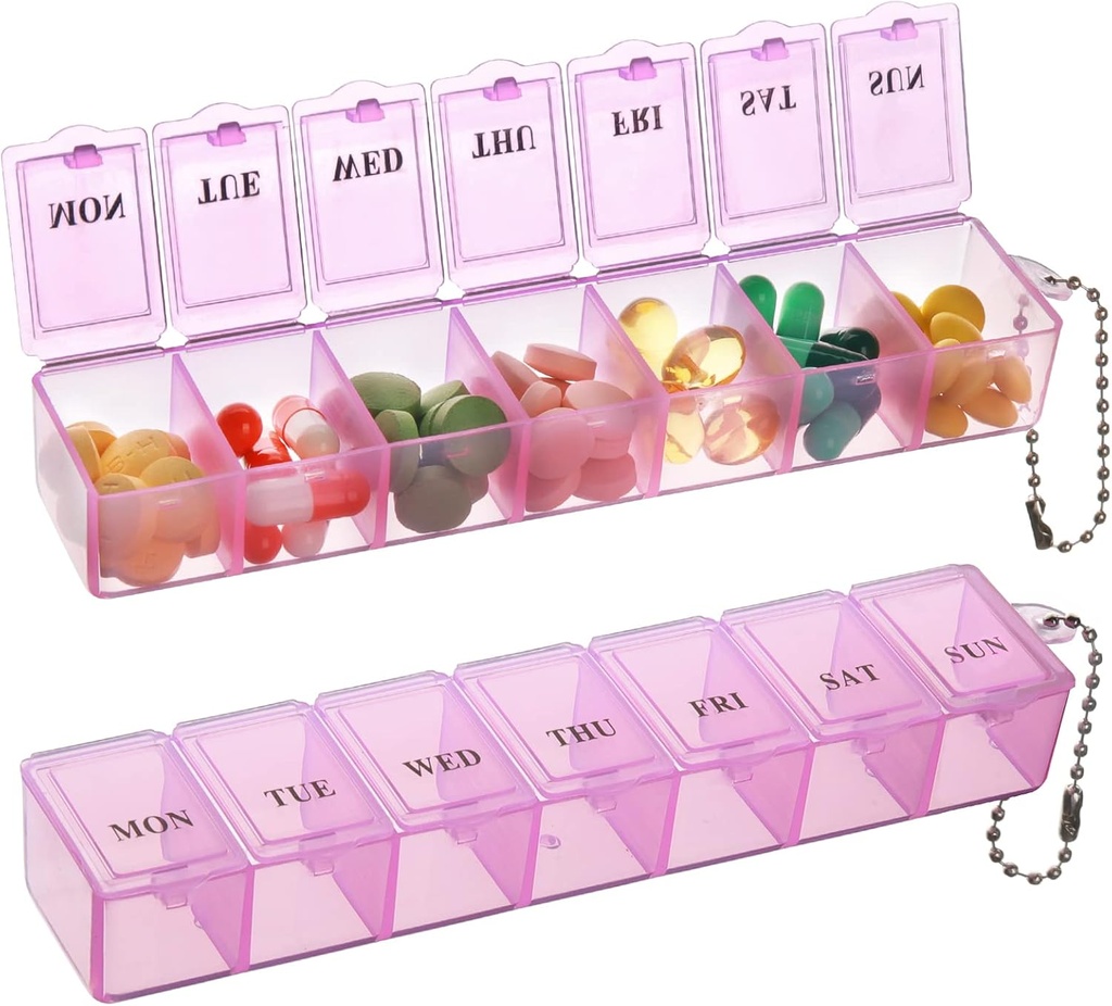 2 Pack Weekly Pill Organizer, Büyük 7 Gün Pill Box, Daily Vitamin Case Medicine Box,Pill Containers for Medicine Supplements Fish Oil (Pink)