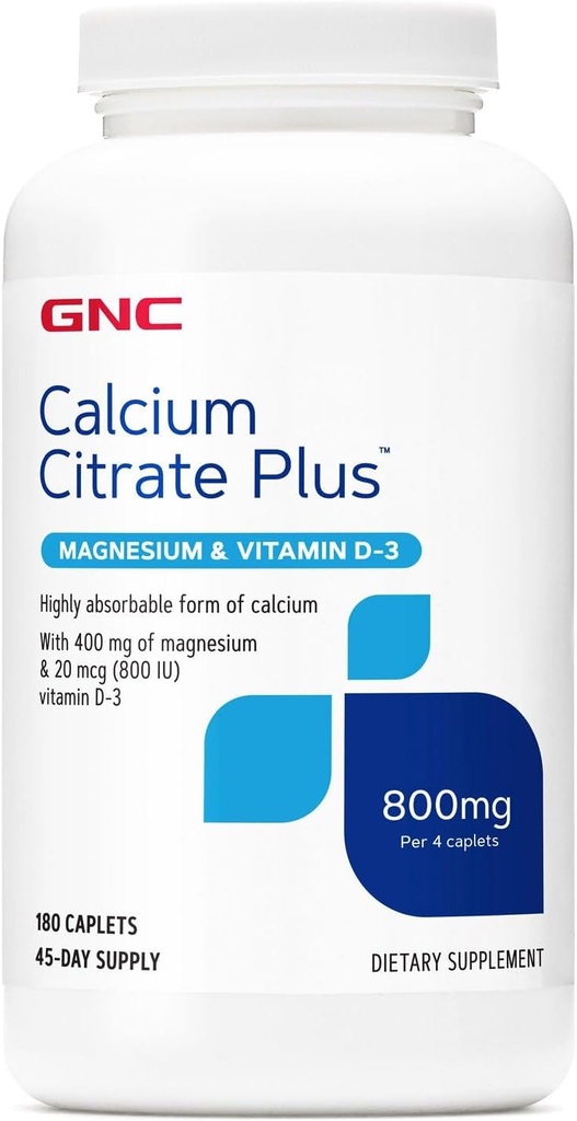 GNC Citrate ασβεστίου Plus 800mg συμπλήρωμα, υποστηρίζει την υγεία των οστών, 45 υπηρεσίες