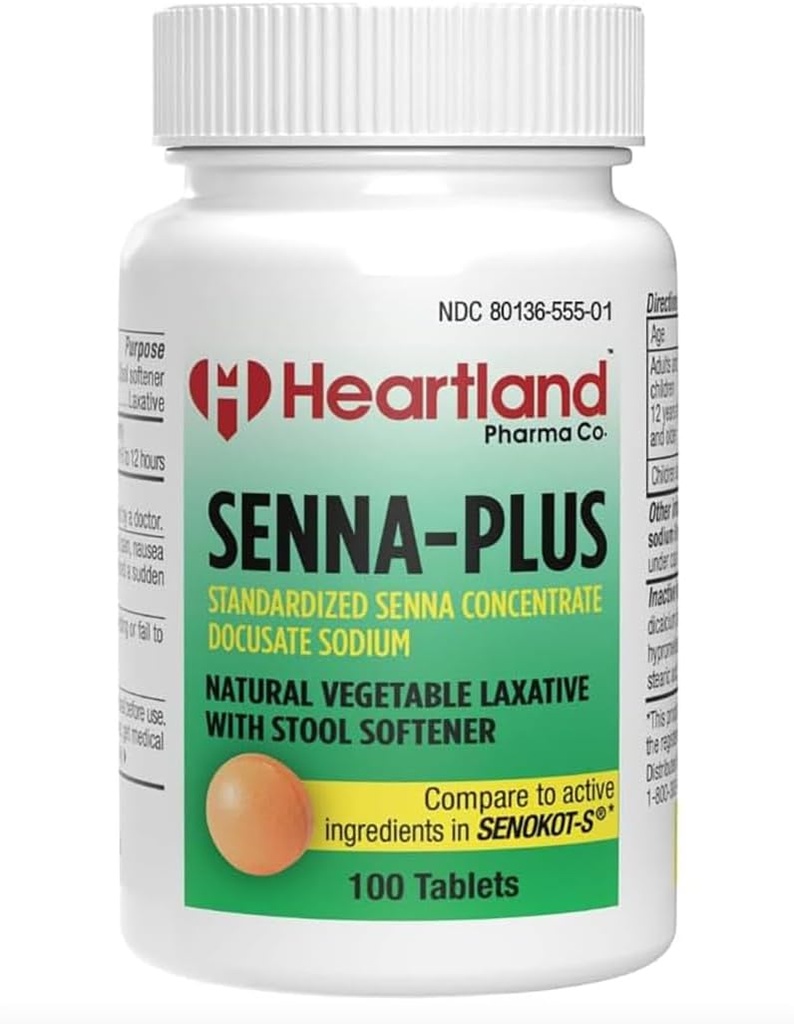 Senna-Plus Doğal Sebze Sennoside Laxative | Docusate sodyum Stool Softener Tabletleri Constipation Relief | 100 Tablet |2 Pack