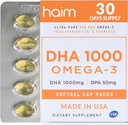 HAIM DHA 1000 Omega-3 Fish Oil - 90% καθαρότητα με 1000mg DHA, 50mg DPA - συμπλήρωμα ιχθυελαίου υψηλής ισχύος για τον εγκέφαλο, τα μάτια και την καρδιά Υποστήριξη - Προωθεί συνολική ευεξία & εστίαση - 1 κουτί, 60 Softgels