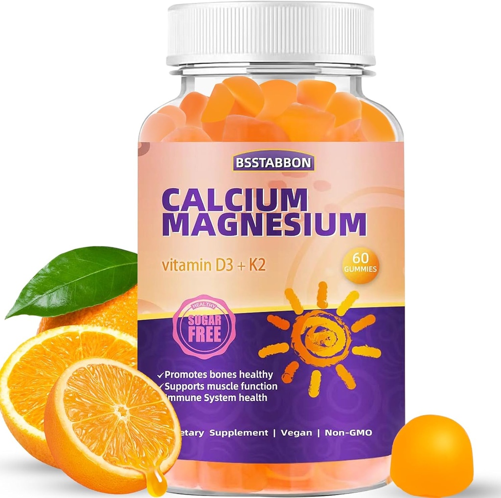 Ασβέστιο Μαγνήσιο Gummies για ενήλικες: με ψευδάργυρο βιταμίνη D3 K2 για γυναίκες άνδρες Βιολογική ζάχαρη δωρεάν Vegan Μασώμενο Gummy - Υψηλή απορρόφηση για την ανοσοποιητική δύναμη (αριθμός 60