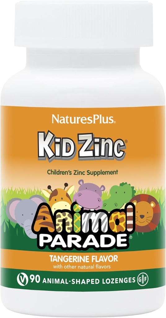 NaturesPlus Animal Parade KidZinc, Tangerine Flavor - 90 Animal-Shaped Lozenges, Συσκευασία των 3 - Βιολογικά Χηλικός ψευδάργυρος - Vegan, Χωρίς γλουτένη - 270 Σύνολο εξυπηρετήσεων