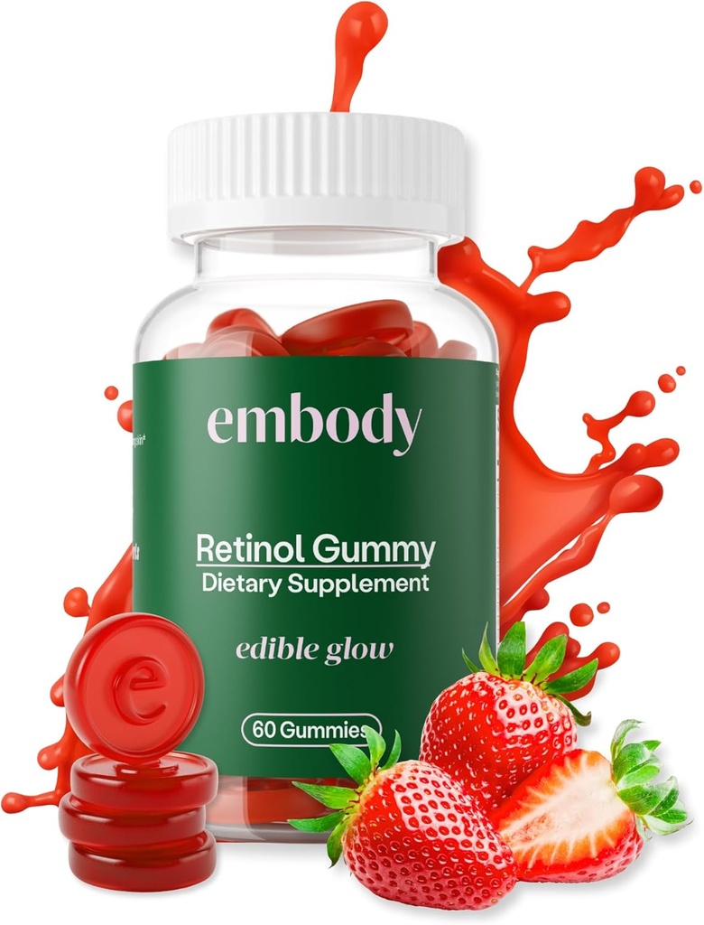 Embody: 60 Skin Gummies Multivitamin Retinol Gummy | Vitamin A Supplement for Anti-Aging, Glowing, Youthful & Clear Skin | Güçlü Saç & Nails with Biotin, C, B12 & çinko