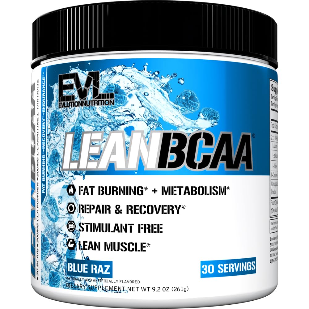 Evlution Stimulant Free Lean BCAA Powder Nutrition BCAAs Amino Acids Powder with CLA Carnitine and 2:1:1 Branched Chain Amino Acids Supports Muscle Recovery Fat Burn and Metabolism - Blue Raz
