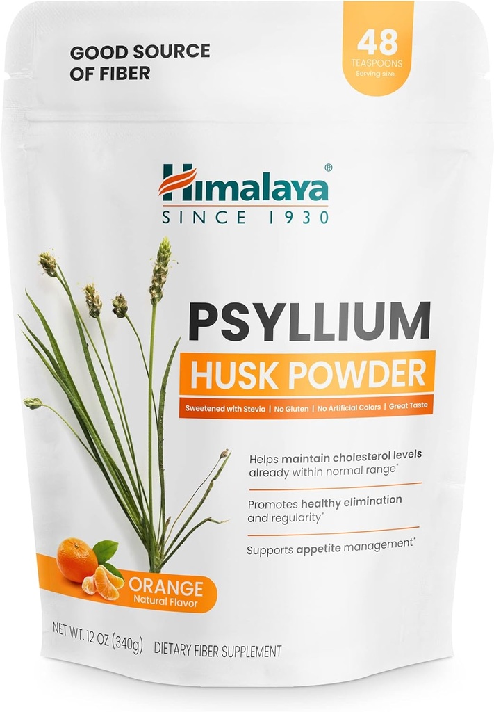 Himalaya Psyllium Husk Powder, Orange, 48 Σερβίροντας - ημερήσιο συμπλήρωμα ινών για την υποστήριξη της Digestive Υγείας και Κανονικότητας - Vegan, μη ΓΤΟ, Χωρίς ζάχαρη, Χωρίς γλουτένη, 12 oz (340 g)