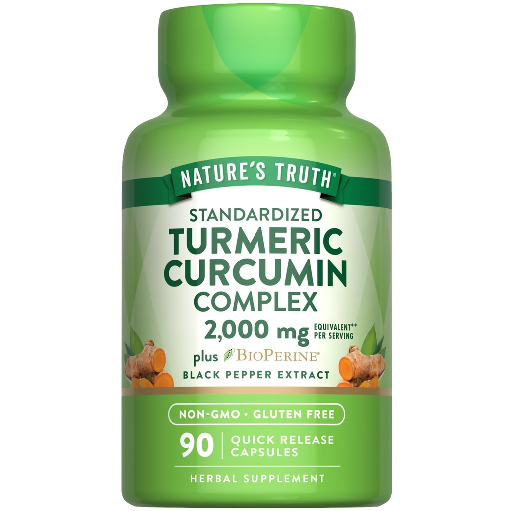 Nature's Truth Turmeric Curcumin Capsules | 2000 mg | 90 Count |% 95 Standardized Curcuminoids and Bioperine | Non-GMO and Gluten Free Supplement Supplementcumin Capsules | 2000 mg | 90 Count | with 95 Standardized Curcuminoids and Bioperine | Non-GMO and Gluten Free Supplement