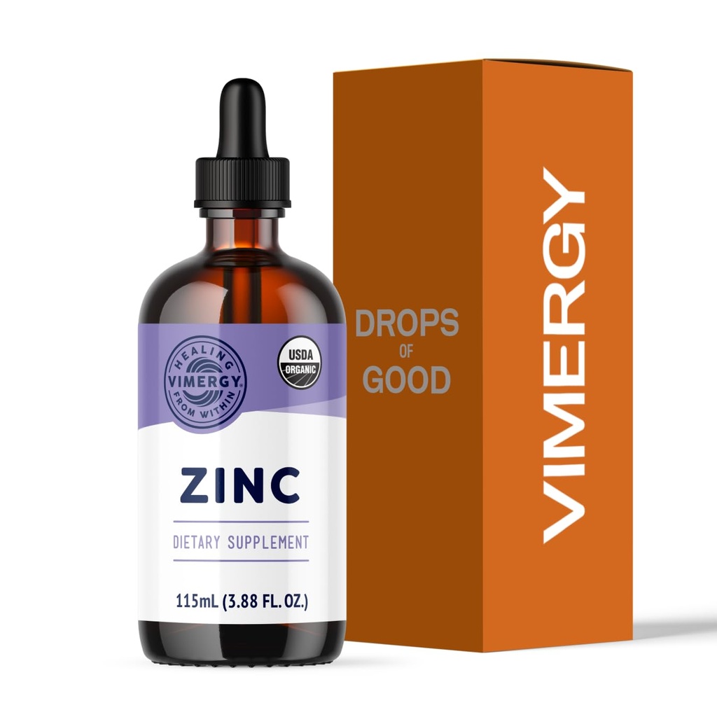 VIMERGY USDA Organik Çinko Kadın ve Erkekler Için Yazıyor (7.5 mg Sıvı Çinko) Hızlı Yardım, Sağlıklı Bones & Skin, Vegan, 57 Hizmete Kadar (115 mL)