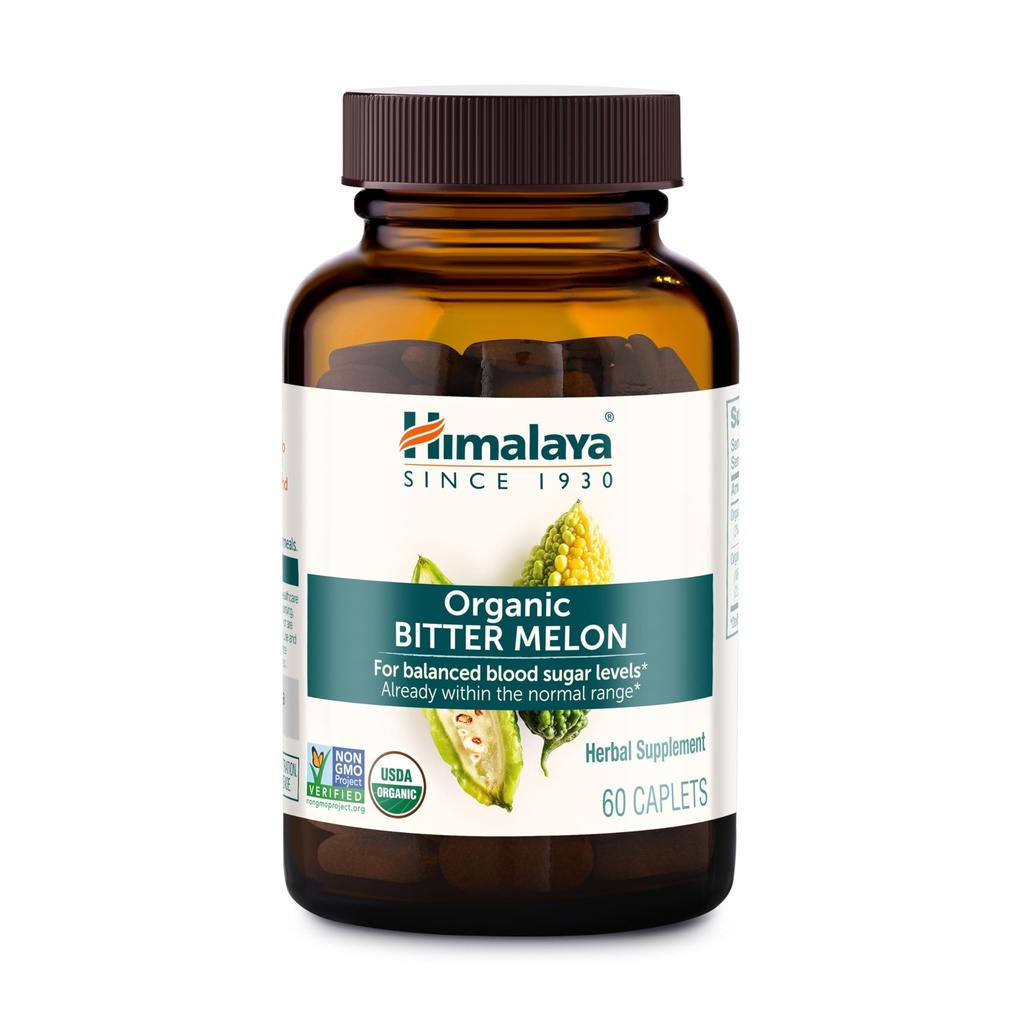 Himalaya Organik Bitter Melon - Herbal Glucose Metabolism Desteği - USDA Organik, Non-GMO, Vegan, Gluten Ücretsiz, Katkı Ücretsiz, 660 mg, 60 Caplets