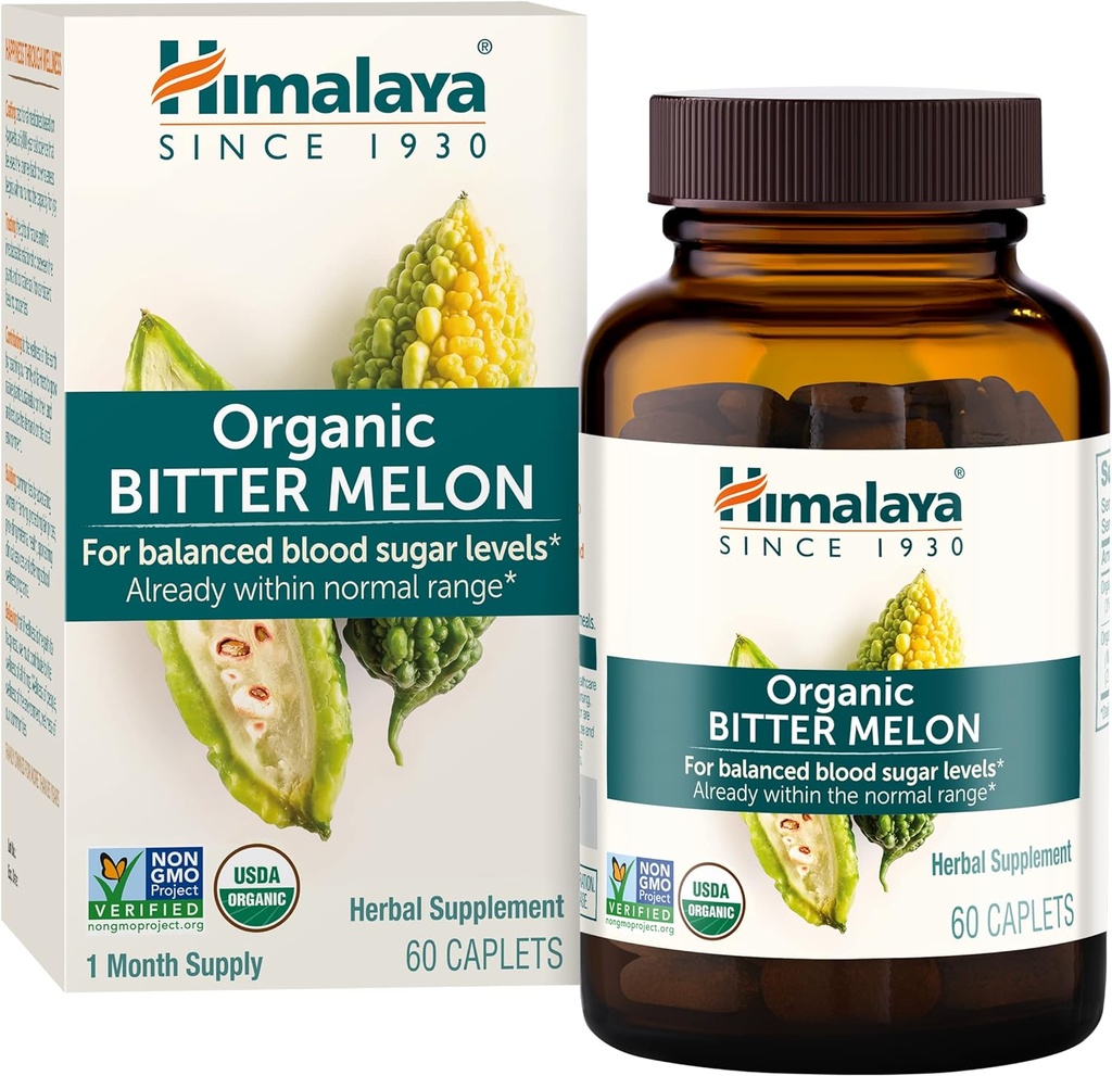 Himalaya Organik Bitter Melon - Herbal Glucose Metabolism Desteği - USDA Organik, Non-GMO, Vegan, Gluten Ücretsiz, Katkı Ücretsiz, 660 mg, 60 Caplets