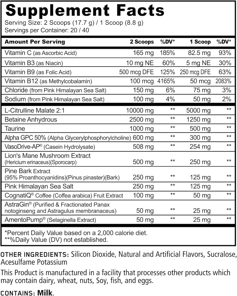 Yeraltı Biyo Laboratuvarları Panda Supps Pump, Pre-Workout, No-Clump Formula w/10G L-Citrulline Malate, Alpha GPC, Lions Mane,CognatiQTM, VasoDrive-AP® 40 Scoops (BlackBerry Lime)