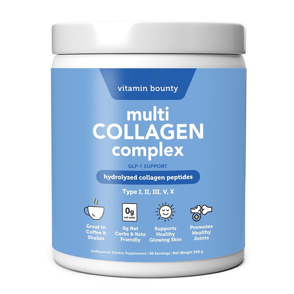 Bounty Multi Collagen Kompleksi - Hydrolyzed Collagen Hydro Tipleri I, II, III, V & X - Cilt Elastikliği, Ortak Sağlık, Saç ve Çığlık Büyüme - 50 Hizmet