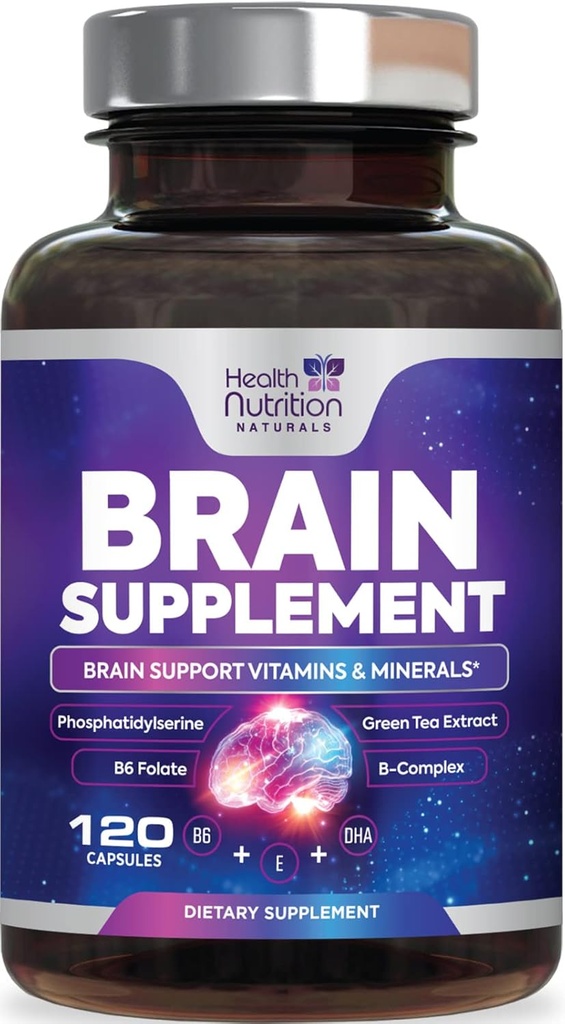Zihin ve Odak için Beyin Supplementleri - Concentration, Alertness, Cognitive Support - Phosphatidylserine, DMAE, Beyin Sağlık Vitaminleri B6 C E çinko - 120 Capsules