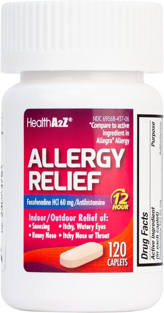 HealthA2Z® Fexofenadine Hydrochloride 60mg | Antihistamin for Antihistaminasyon | Kapalı & Açık Alerji Yardımı (120 Sayı 1)