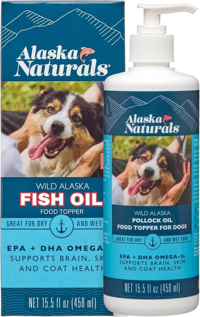 Alaska Naturals Wild Alaskan Fish Oil Supplement for Dogs Skin and Coat with EPA DHA Omega 3 Fatty Acids Sustainable Liquid Food Topper 15.5 oz. Pump Pump