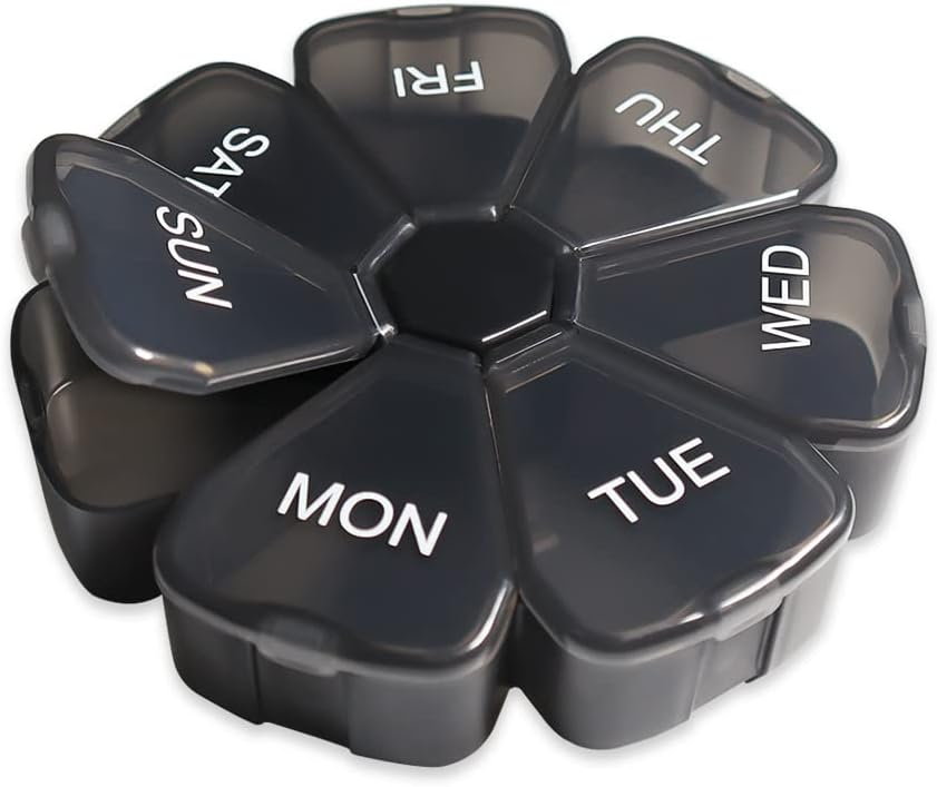 Weekly Pill Organizer, Medicine Organizer, 7 Day Pill Holder, Travel Pill Case (Μαύρο)