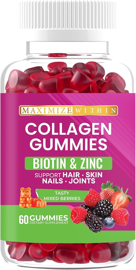 Κολαγόνο Vegan Gummies, μικτή γεύση μούρων, 60 Gummies, υποστηρίζει τα μαλλιά, δέρμα, νύχια, αρθρώσεις