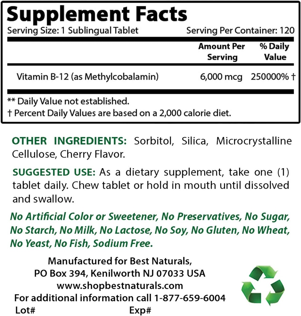 Best Naturals Βιταμίνη B12 6000 mcg & Βιταμίνη C 1000 mg