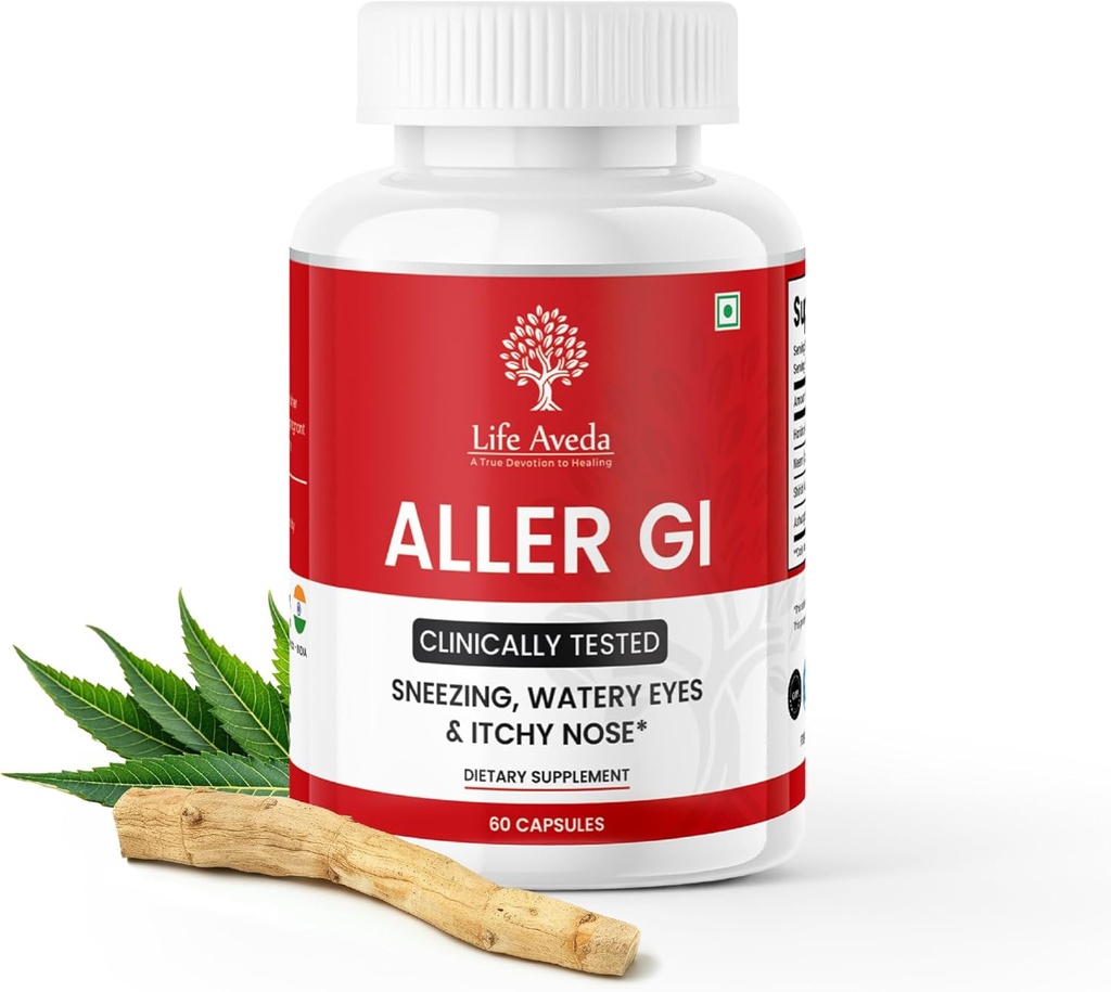 Life Aveda Aller Gi - Runny Nose, Sneezing, Itchy, Watery Eyes | All-in-One Ayurvedic Medicine for Mevsim Alerji | 60 Capsules (2 Ay Supply)