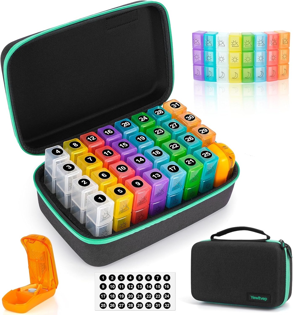 Aylık Pill Organizer 3X 7Day Travel Medicine Organize Bag, Tıp Pill Box ile 32 Günlük Karşılaştırmalar, 31 Gün Pilllen 30 Günlük Vitaminler İçin Pill Vakası, Tamam ve İlaçlar