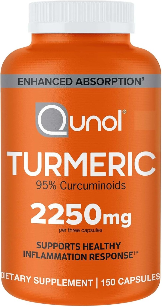 Qunol Turmeric Curcumin with Black Pepper, 2250 mg Turmeric Extract with 95 Curcuminoids, Ekstra Güçlü Turmeric Supplement, Gelişmiş Aborpsiyon, Ortak Destek Tamam, 150 Vegetarian Capsules