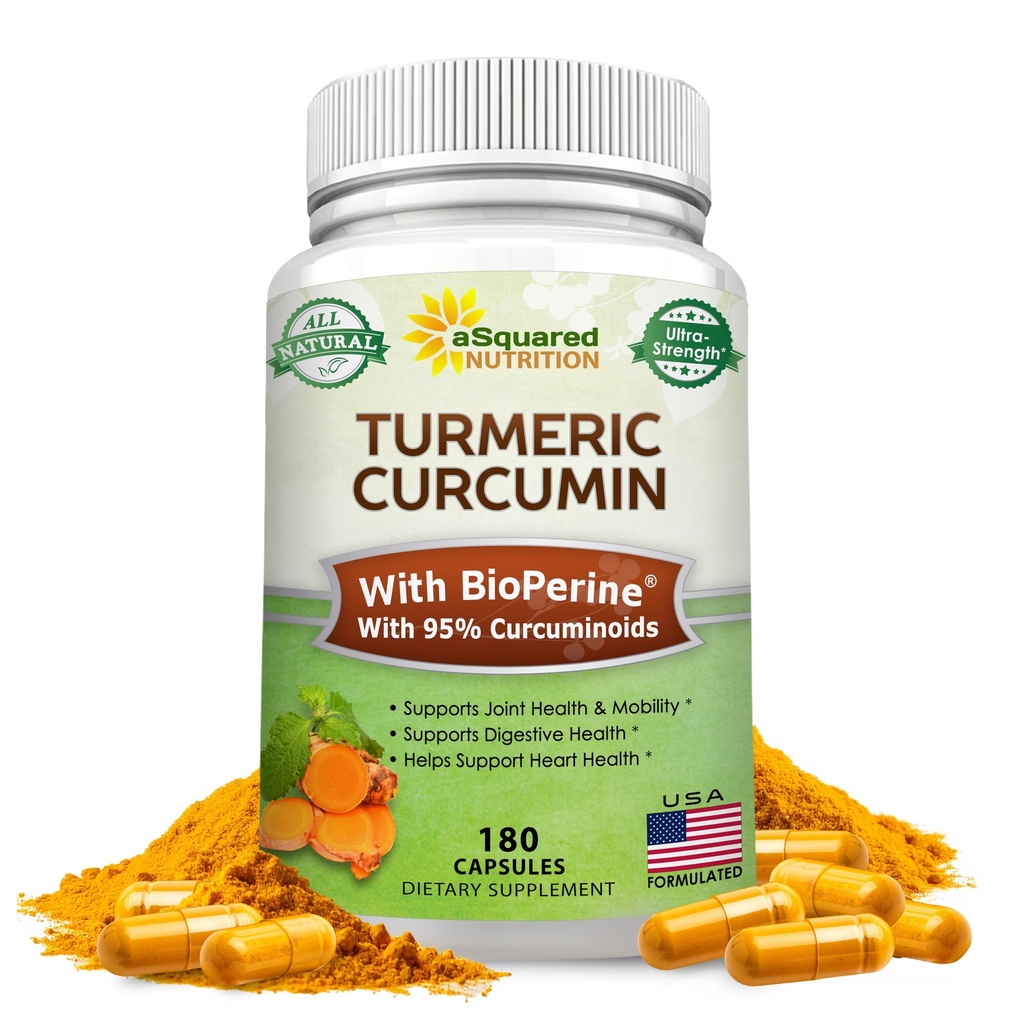 ASquared Beslenme Turmeric Curcumin 1300 mg with BioPerine Black Pepper Extract - 180 Capsules -% 95 Curcuminoids, 100% Natural Tumeric Root Toz Supplements, Pure & Joint Stiffness Pills