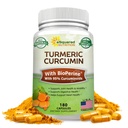ASquared Beslenme Turmeric Curcumin 1300 mg with BioPerine Black Pepper Extract - 180 Capsules -% 95 Curcuminoids, 100% Natural Tumeric Root Toz Supplements, Pure & Joint Stiffness Pills