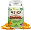 ASquared Beslenme Turmeric Curcumin 1300 mg with BioPerine Black Pepper Extract - 180 Capsules -% 95 Curcuminoids, 100% Natural Tumeric Root Toz Supplements, Pure & Joint Stiffness Pills