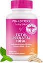 Pink Stork Total Prenatal Vitamins with DHA, Folate, Iron, Choline, and Vitamin B12 - Preconception Nutrition - Prenatals for Women, Pregnancy Essentials - Mint Essence, 60 Capsules, 1 Month Supply