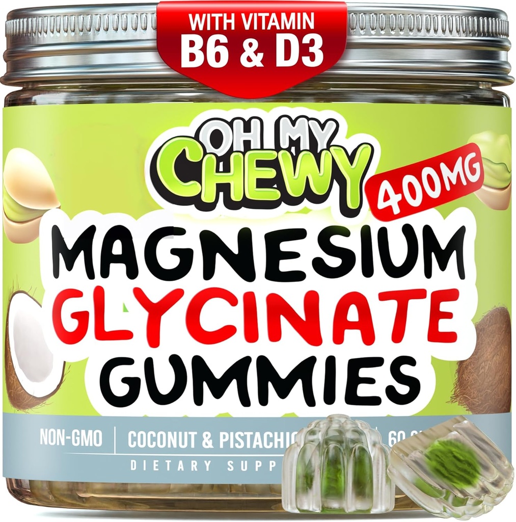 Center-Filled Magnezyum Glycinate Gummies 400MG - Çocuklar için Yüksek Aborpsiyon, Gençler ve Yetişkinler - Uyku için Tamam, Calm & Muscle Relaxation with B6 & D3 - Gluten Free & Vegan Friendly - 60 Count