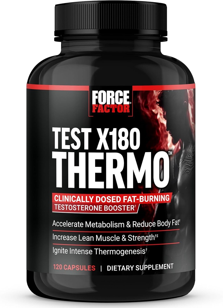 FORCE FACTOR Test X180 Termo testosteron Supplement ve Fat Burner for Men to Accelerate Metabolism, Body Fat, Build Lean Muscle, and improve Thermogenesis, 120 Capsules