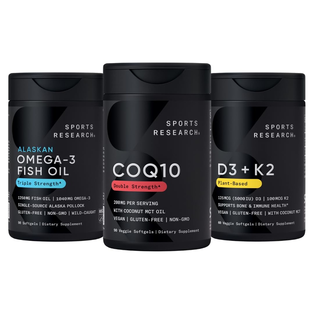 Spor Araştırması 1250 mg Omega 3 Burpless Fish Oil from Single- Source Wild Alaskan Pollock, CoQ10 (200 mg) Geliştirilmiş w/Coconut MCT Daha İyi Aborpsiyon ve 5000iu Vitamin D için 100 ile Petrol