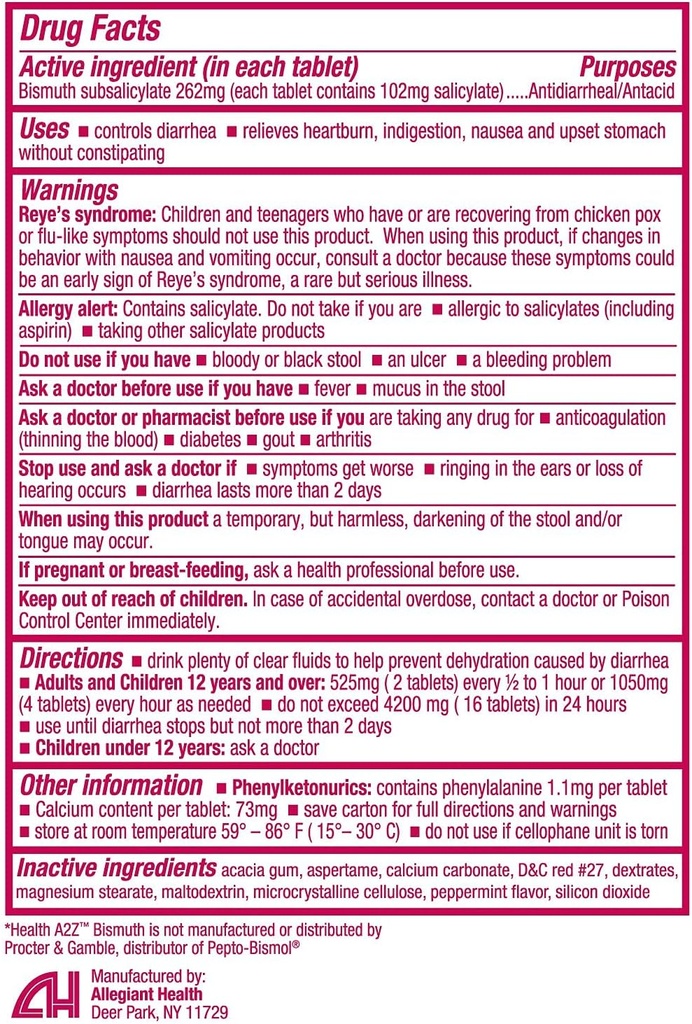 HealthA2Z® Bismuth | Bismuth Subsalicylate 262 mg | Multi-Symptom Relief | (24 Pack (288 Tablet)