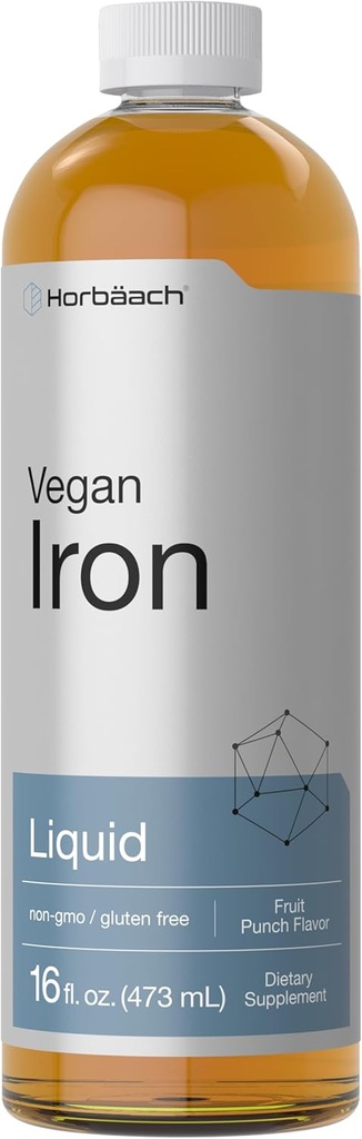Horbäach Iron Supplement Liquid | 16 Fl Oz | Vegan & Vegetarian Formula | Non-GMO ve Gluten Free