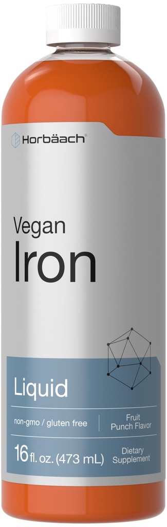 Horbäach Iron Supplement Liquid | 16 Fl Oz | Vegan & Vegetarian Formula | Non-GMO ve Gluten Free