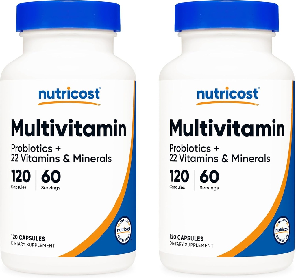 Nutricost Multivitamin Probiyotiks 120 Vegetarian Capsules (2 Şişe) - Vitaminler ve Mineraller ile Paketlendi