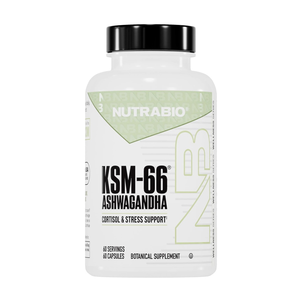 NutraBio Ashwagandha KSM-66 | Ashwagandha Herbal Supplement for Stress, Mood, & Performance | 600 MG of Klinikly Studied KSM66 60 Capsules