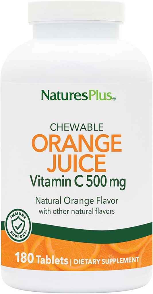NaturesPlus Orange Juice C 500 mg - 180 Chewable Tabletler, 2 Paket - Optimal Immune Health - Stomach - Vegan, Gluten Free - 360 Toplam Hizmetler