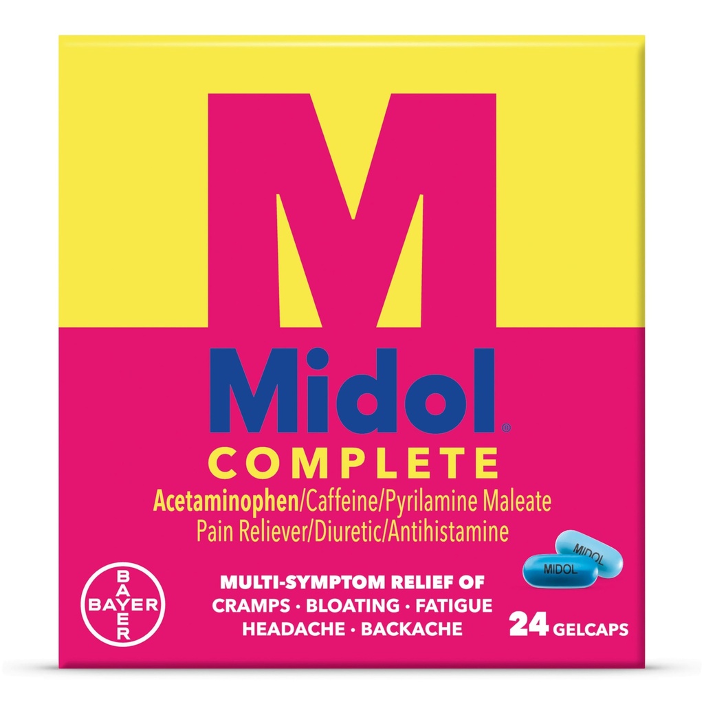 Midol Complete Gelcaps 24ct: Midol Complete Menstrual Pain Relief Gelcaps with Acetaminophen for Menstrual Symptom, PMS Relief, and Term Cramp Relief - 24 Count (Package May Vary)