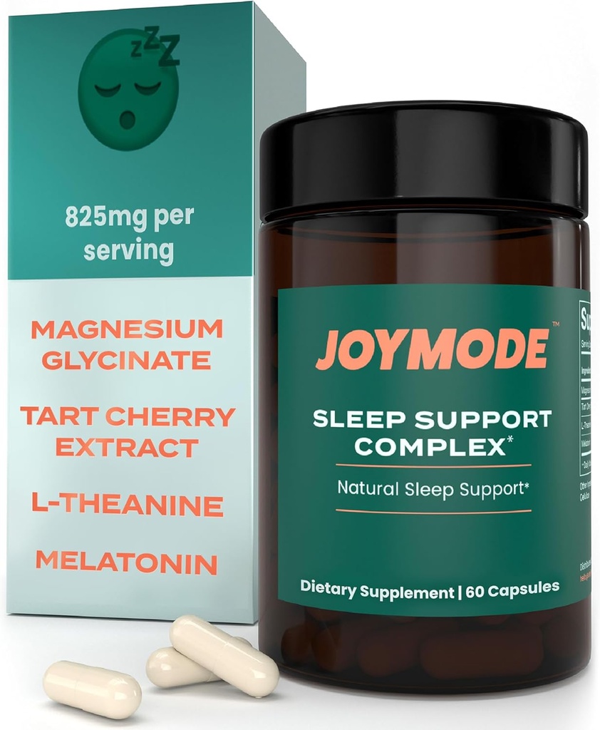 Συμπλήρωμα βοήθειας ύπνου JOYMODE για ενήλικες (60 ct) με L Theanine, Μελατονίνη & 125mg γλυκινικό μαγνήσιο, 500mg εκχύλισμα ταρτ κεράσι από CherryPURE για υποστήριξη ύπνου
