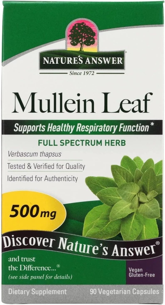 Απάντηση της φύσης Mullein Leaf Κάψουλες 90 - Χωρίς αλκοόλ, χορτοφάγοι, Vegan, χωρίς γλουτένη - Mullein Capsuels για τους πνεύμονες - Υποστηρίζει την αναπνευστική λειτουργία & την υγεία των πνευμόνων