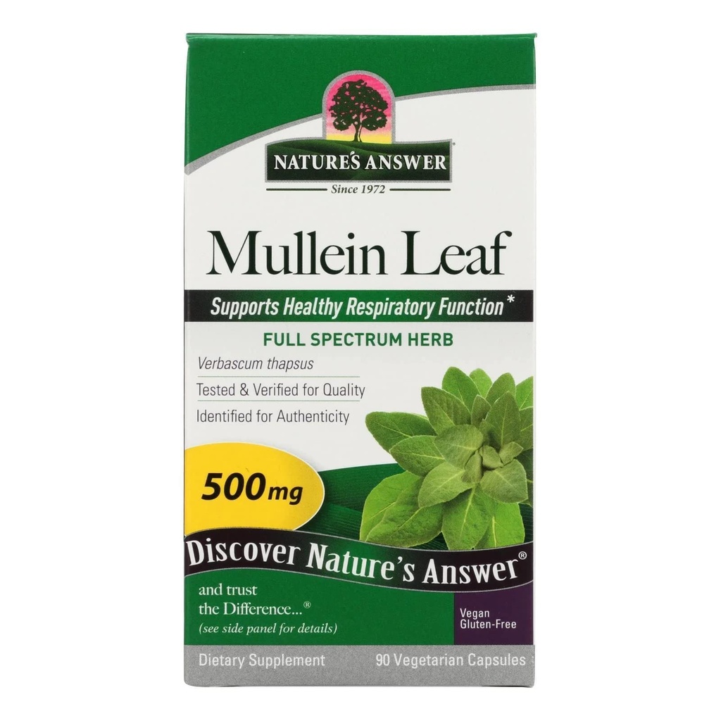Nature's Answer Mullein Leaf Capsules 90 - Alkol Ücretsiz, Vejetaryen, Vegan, Gluten Free - Mullein capsuels for Lungs - Supports Respiratory Function & Lung Health