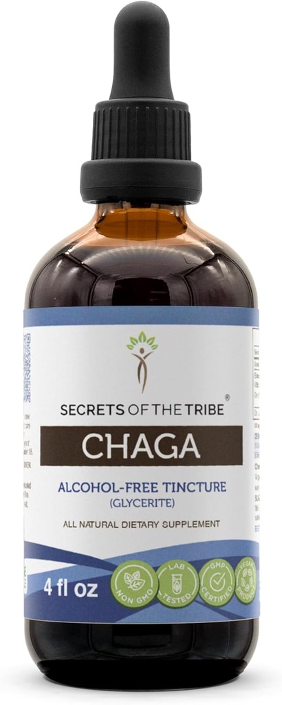 Tribe Chaga Tincture Alkol-Free Extract, Wildcrafted Chaga (Inonotus obliquus) tüm Mushroom (4 FL OZ)