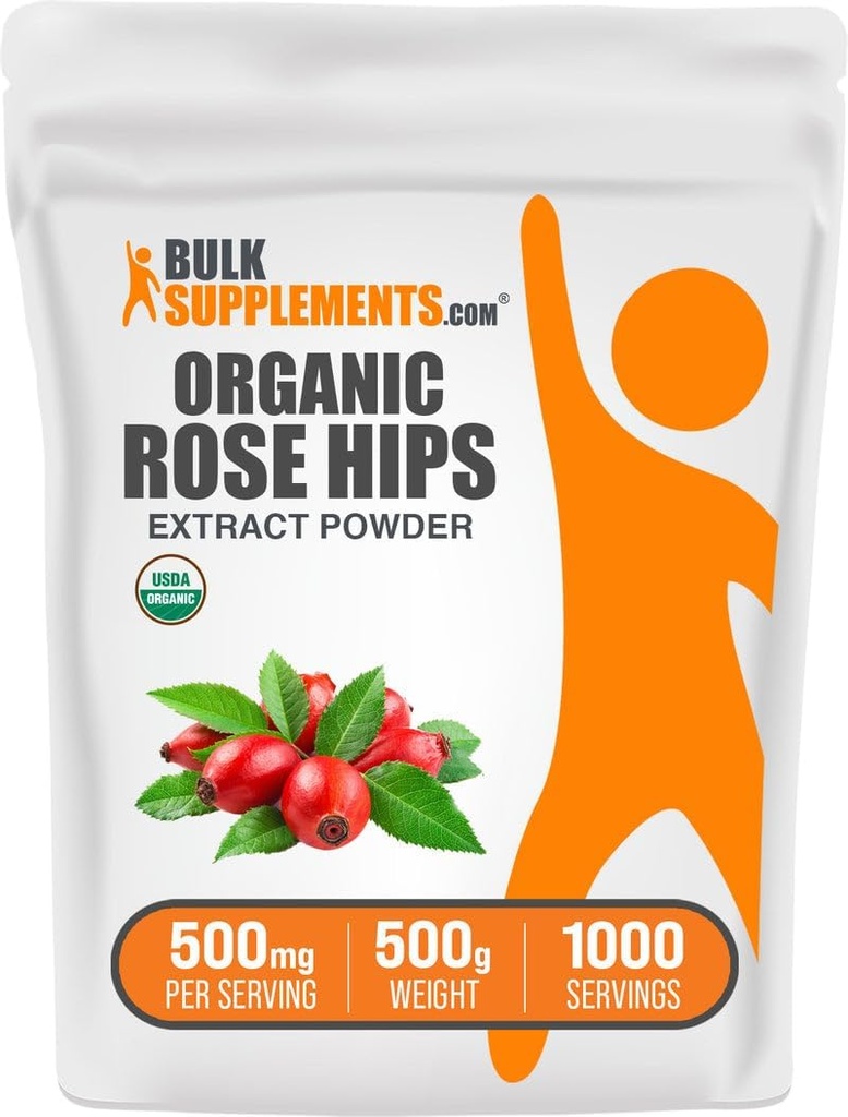 BulkSupplements.com Organik Rosehip Extract Toz - Rose HIPS Supplement, Rosehip Toz - Herbal Supplement, Antioksis Kaynağı - Gluten Free, 500 mg per Service, 500g (1.1 lbs) (Pack of 1)