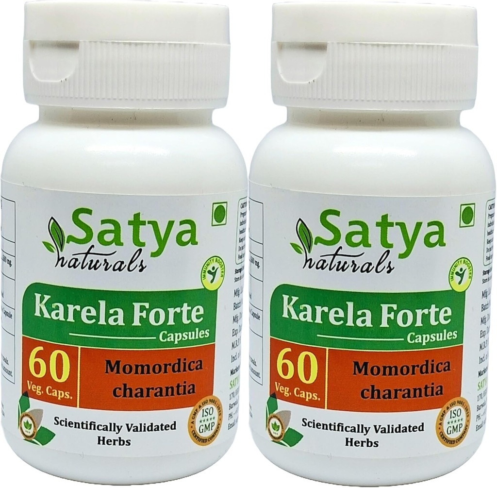Bitter Melon Forte Capsule 500 mg. 60 Veg. Capsule | Karela (Momordica Charantia) Erkekler ve kadınlar için Kapsüller | Ayurvedic Herbal Supplement/R capturedes | 10:1 Forte (2 Şişeler 60 Capsules)