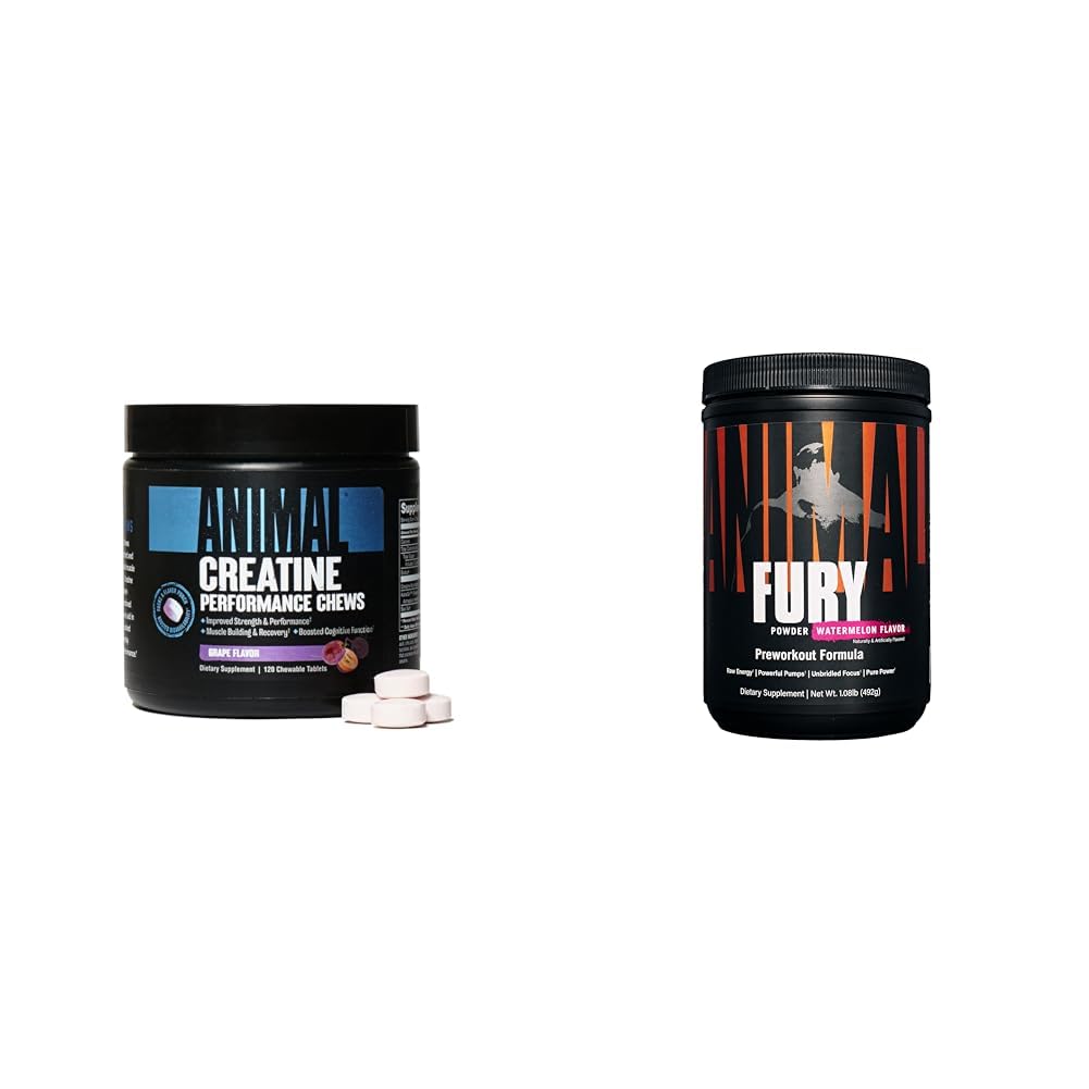 Animal Creatine Chews Tablets - Enhanced Creatine Monohydrate with AstraGin to Improve Absorption & Fury Pre Workout Powder Supplement for Energy and Focus 5g